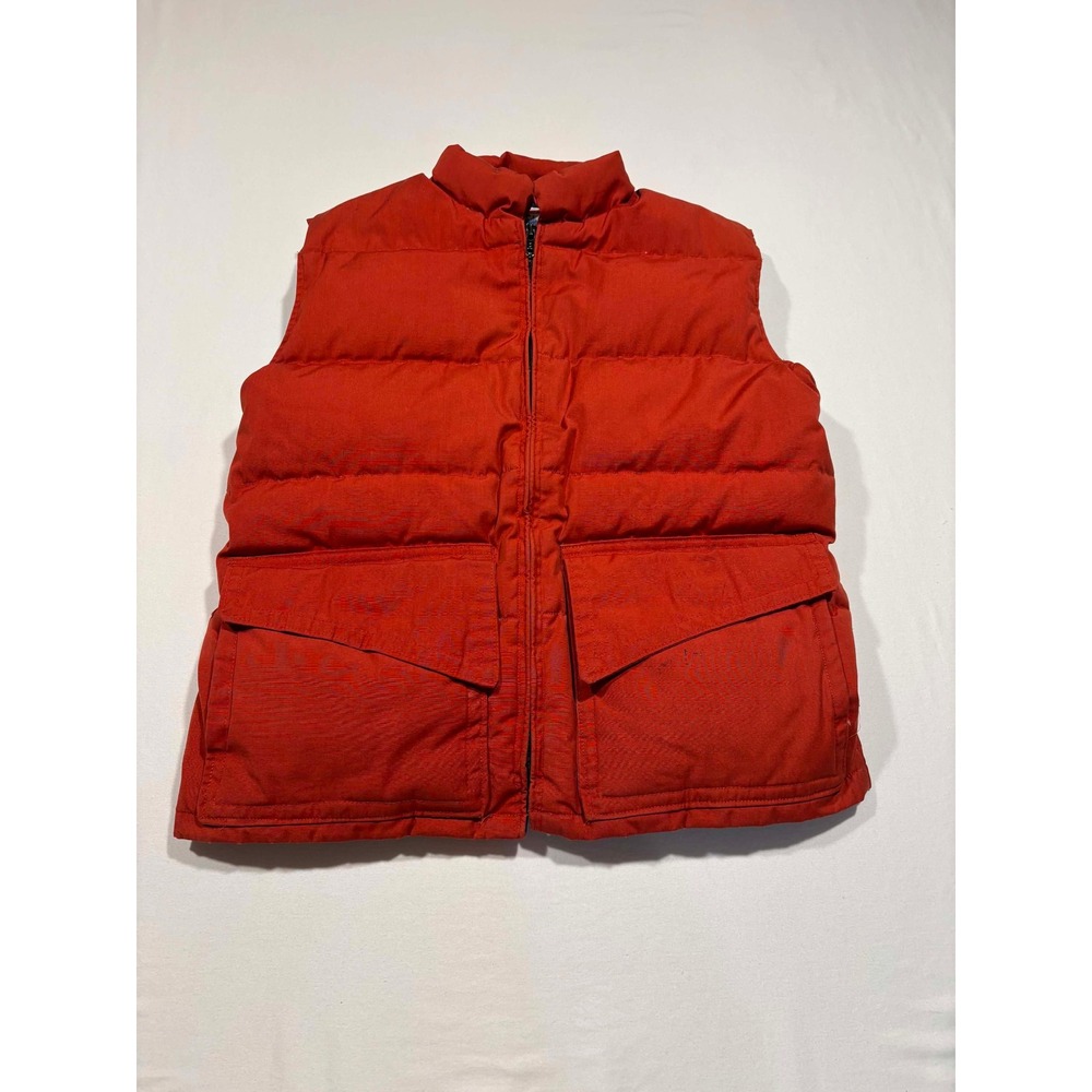 Vintage Frostline Kit Puffer Vest Mens Small Orange Red Quilted Down Gilet USA
